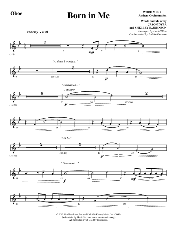 Born In Me (Choral Anthem SATB) Oboe (Word Music Choral / Arr. David Wise / Orch. Philip Keveren)