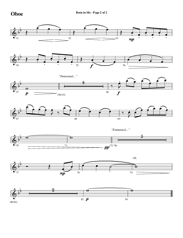 Born In Me (Choral Anthem SATB) Oboe (Word Music Choral / Arr. David Wise / Orch. Philip Keveren)