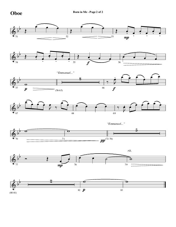 Born In Me (Choral Anthem SATB) Oboe (Word Music Choral / Arr. David Wise / Orch. Phillip Keveren)