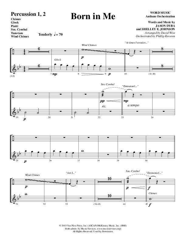 Born In Me (Choral Anthem SATB) Percussion (Word Music Choral / Arr. David Wise / Orch. Phillip Keveren)