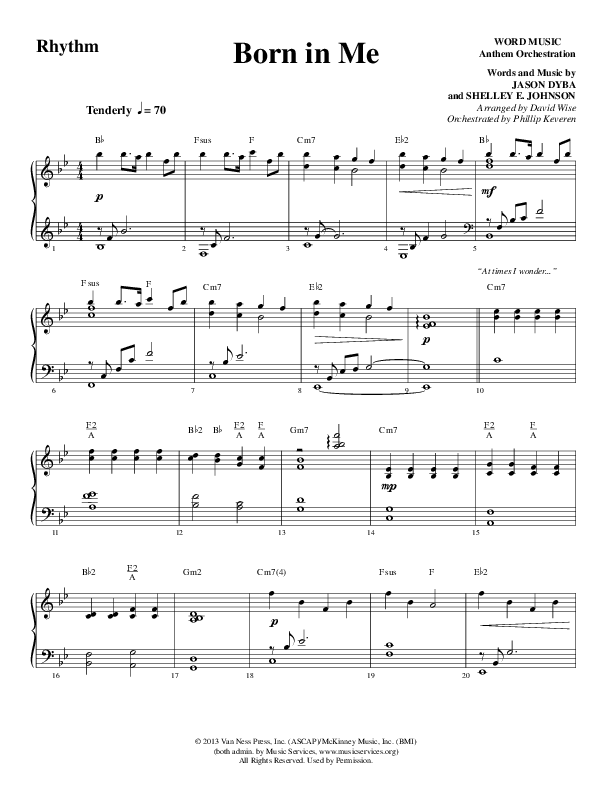 Born In Me (Choral Anthem SATB) Rhythm Chart (Word Music Choral / Arr. David Wise / Orch. Phillip Keveren)