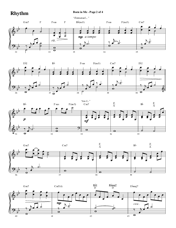 Born In Me (Choral Anthem SATB) Rhythm Chart (Word Music Choral / Arr. David Wise / Orch. Phillip Keveren)