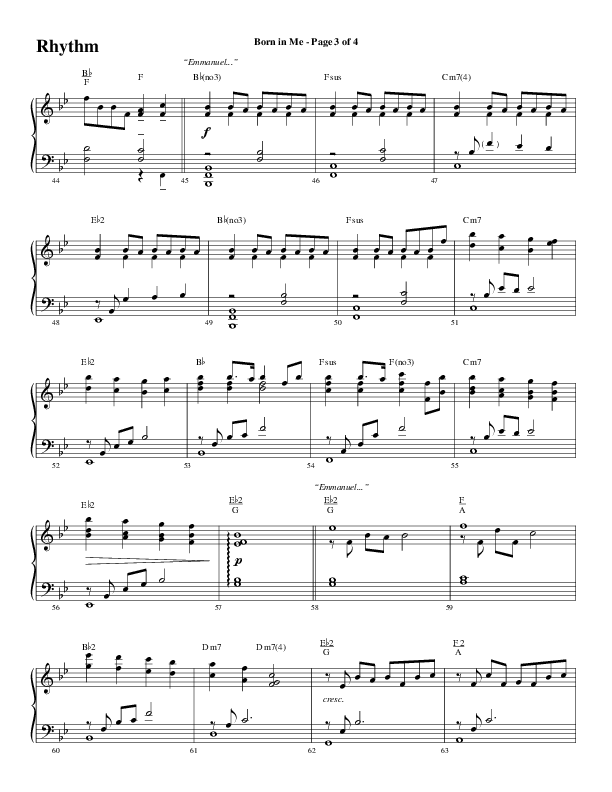 Born In Me (Choral Anthem SATB) Rhythm Chart (Word Music Choral / Arr. David Wise / Orch. Philip Keveren)