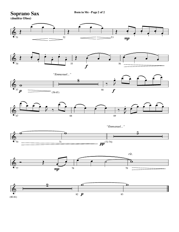Born In Me (Choral Anthem SATB) Soprano Sax (Word Music Choral / Arr. David Wise / Orch. Phillip Keveren)