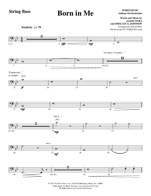 Born In Me (Choral Anthem SATB) String Bass (Word Music Choral / Arr. David Wise / Orch. Phillip Keveren)