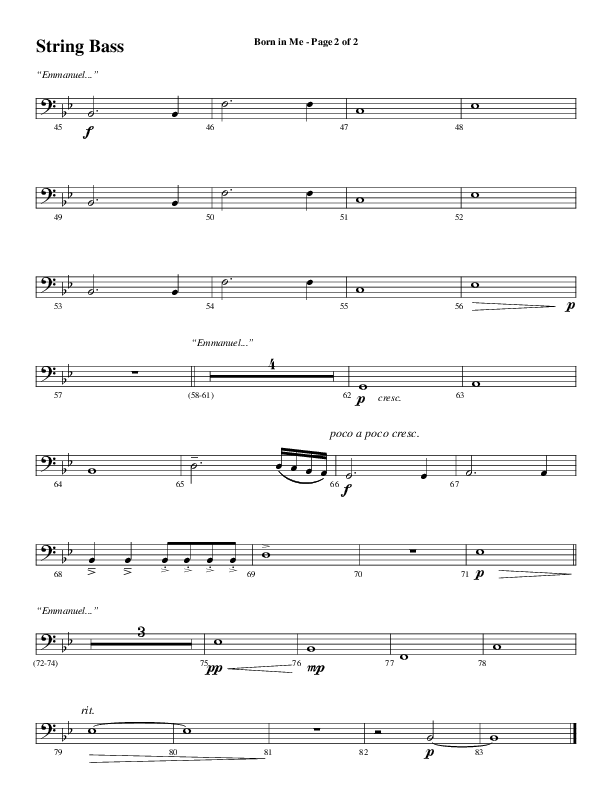 Born In Me (Choral Anthem SATB) String Bass (Word Music Choral / Arr. David Wise / Orch. Phillip Keveren)