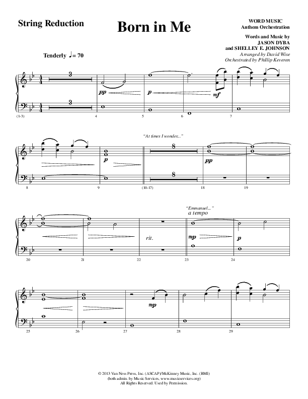 Born In Me (Choral Anthem SATB) String Reduction (Word Music Choral / Arr. David Wise / Orch. Phillip Keveren)
