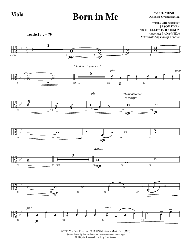 Born In Me (Choral Anthem SATB) Viola (Word Music Choral / Arr. David Wise / Orch. Phillip Keveren)