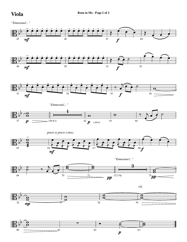 Born In Me (Choral Anthem SATB) Viola (Word Music Choral / Arr. David Wise / Orch. Phillip Keveren)