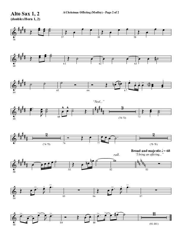 A Christmas Ofering (Medley) (Choral Anthem SATB) Alto Sax 1/2 (Word Music Choral / Arr. Marty Parks)