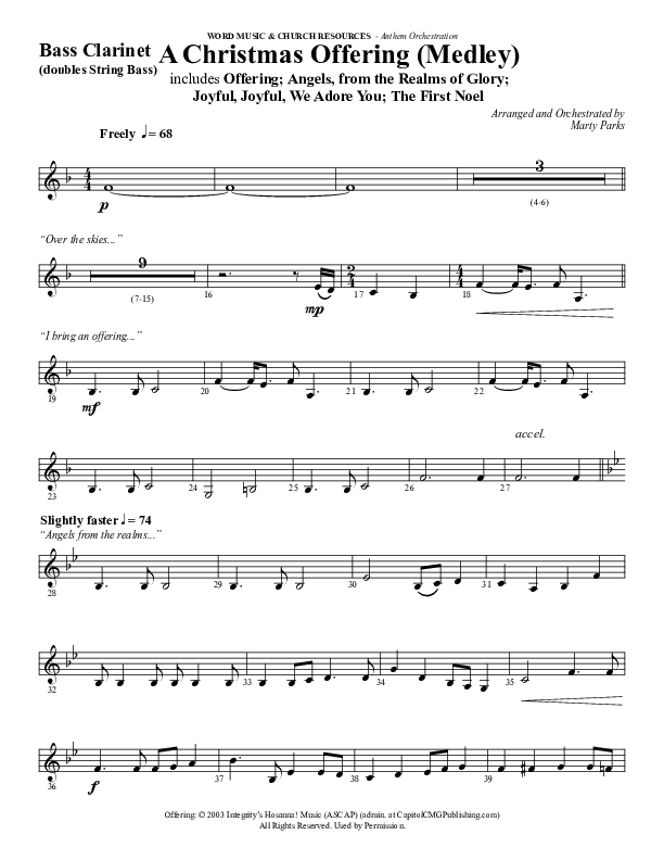 A Christmas Ofering (Medley) (Choral Anthem SATB) Bass Clarinet (Word Music Choral / Arr. Marty Parks)