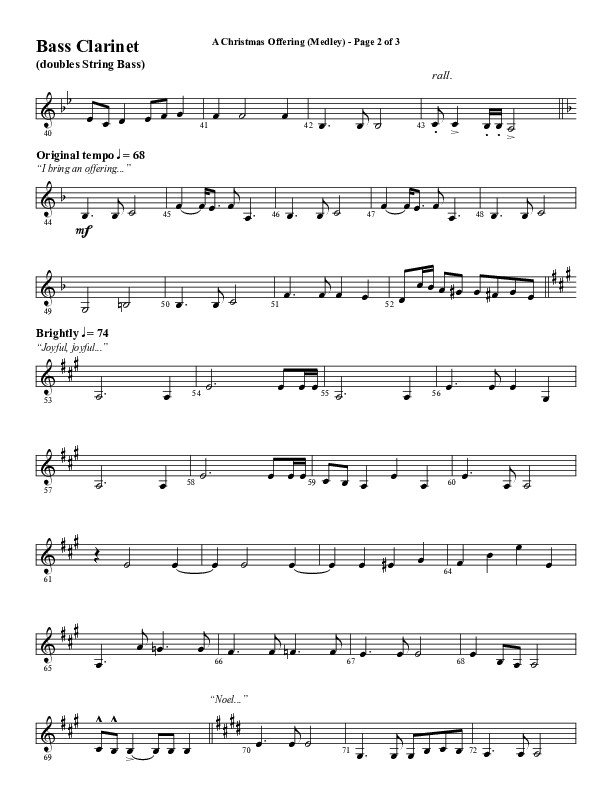 A Christmas Ofering (Medley) (Choral Anthem SATB) Bass Clarinet (Word Music Choral / Arr. Marty Parks)