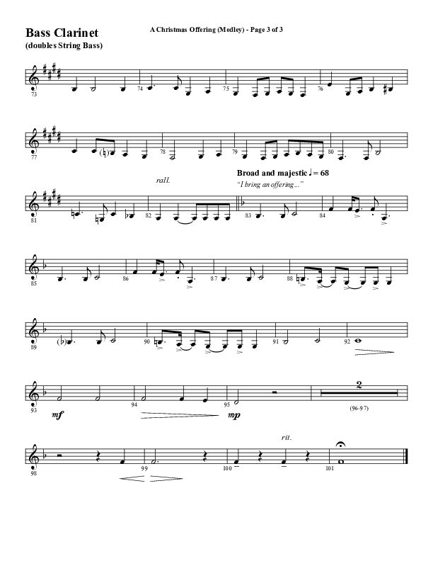 A Christmas Ofering (Medley) (Choral Anthem SATB) Bass Clarinet (Word Music Choral / Arr. Marty Parks)