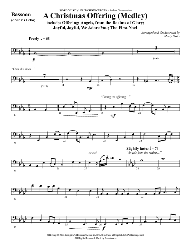 A Christmas Ofering (Medley) (Choral Anthem SATB) Bassoon (Word Music Choral / Arr. Marty Parks)