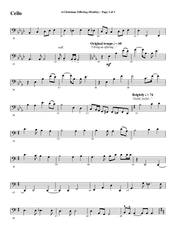 A Christmas Ofering (Medley) (Choral Anthem SATB) Cello (Word Music Choral / Arr. Marty Parks)