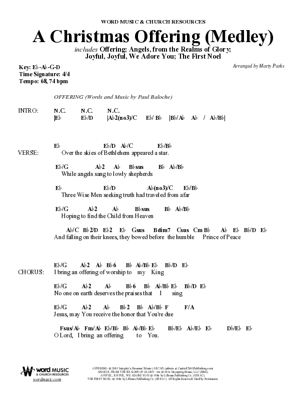 A Christmas Ofering (Medley) (Choral Anthem SATB) Chord Chart (Word Music Choral / Arr. Marty Parks)