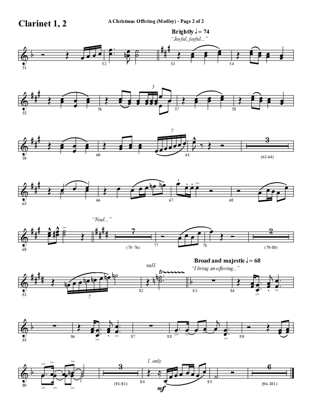 A Christmas Ofering (Medley) (Choral Anthem SATB) Clarinet 1/2 (Word Music Choral / Arr. Marty Parks)