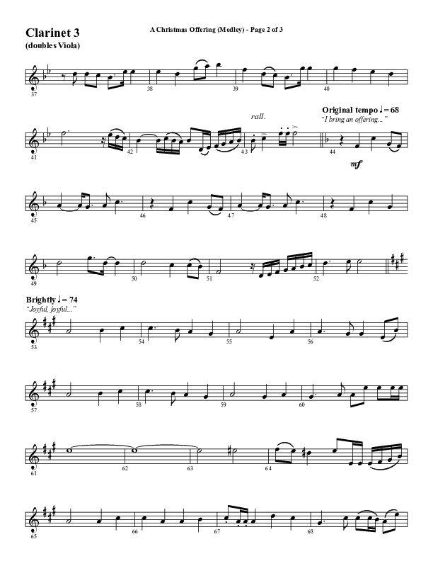 A Christmas Ofering (Medley) (Choral Anthem SATB) Clarinet 3 (Word Music Choral / Arr. Marty Parks)