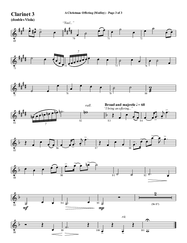 A Christmas Ofering (Medley) (Choral Anthem SATB) Clarinet 3 (Word Music Choral / Arr. Marty Parks)