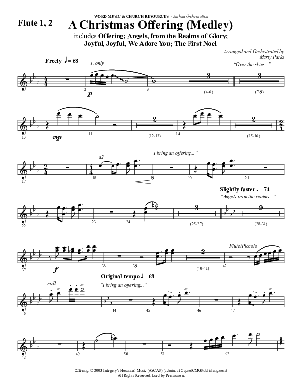 A Christmas Ofering (Medley) (Choral Anthem SATB) Flute 1/2 (Word Music Choral / Arr. Marty Parks)