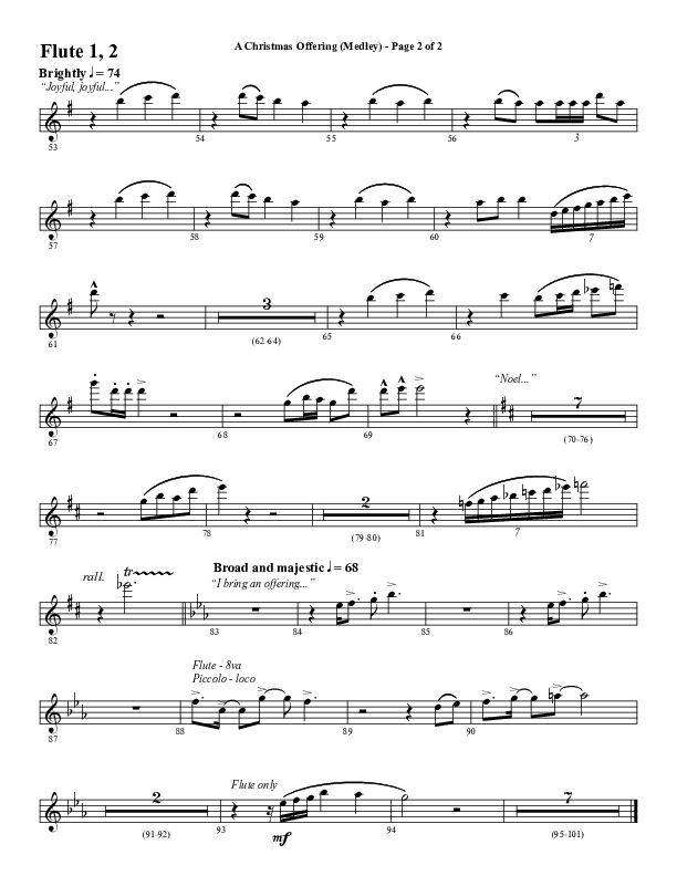 A Christmas Ofering (Medley) (Choral Anthem SATB) Flute 1/2 (Word Music Choral / Arr. Marty Parks)