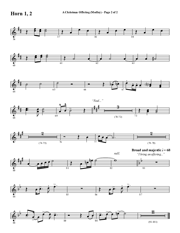 A Christmas Ofering (Medley) (Choral Anthem SATB) French Horn 1/2 (Word Music Choral / Arr. Marty Parks)