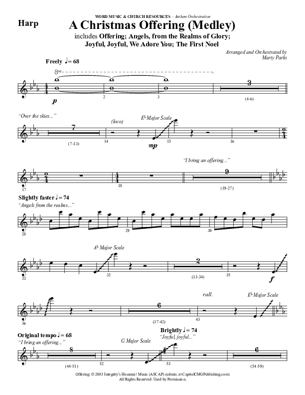 A Christmas Ofering (Medley) (Choral Anthem SATB) Harp (Word Music Choral / Arr. Marty Parks)