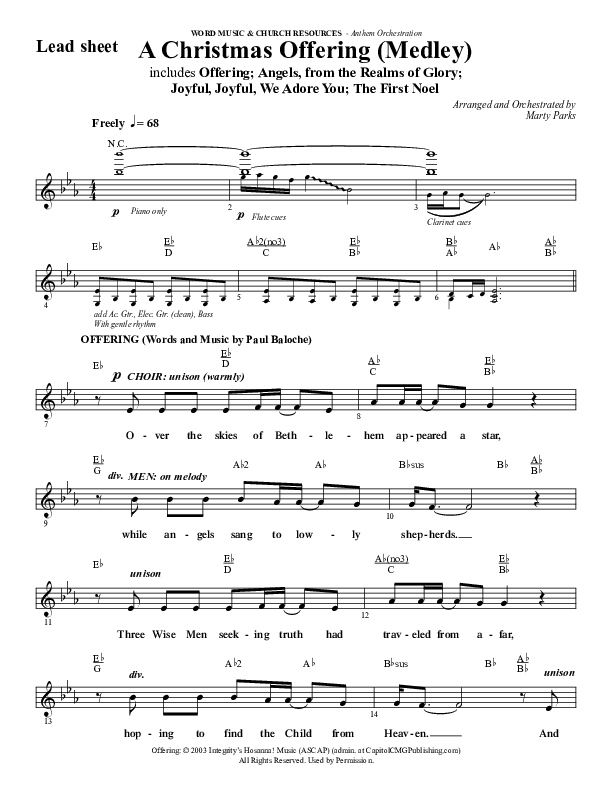 A Christmas Ofering (Medley) (Choral Anthem SATB) Lead Sheet (Melody) (Word Music Choral / Arr. Marty Parks)