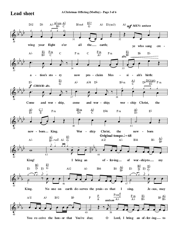 A Christmas Ofering (Medley) (Choral Anthem SATB) Lead Sheet (Melody) (Word Music Choral / Arr. Marty Parks)