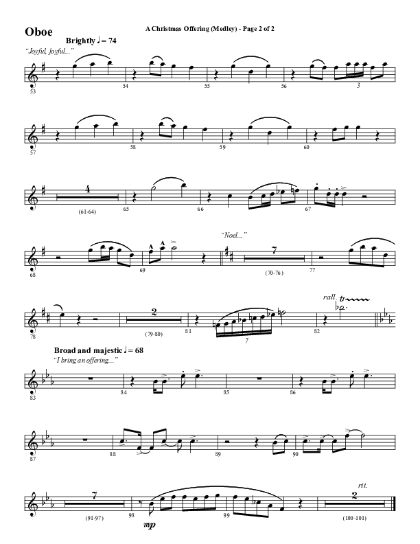 A Christmas Ofering (Medley) (Choral Anthem SATB) Oboe (Word Music Choral / Arr. Marty Parks)
