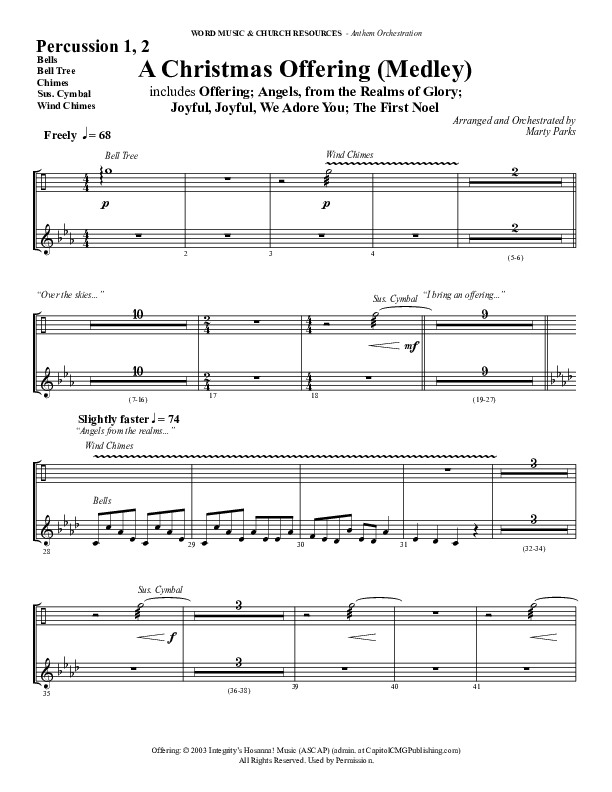 A Christmas Ofering (Medley) (Choral Anthem SATB) Percussion 1/2 (Word Music Choral / Arr. Marty Parks)