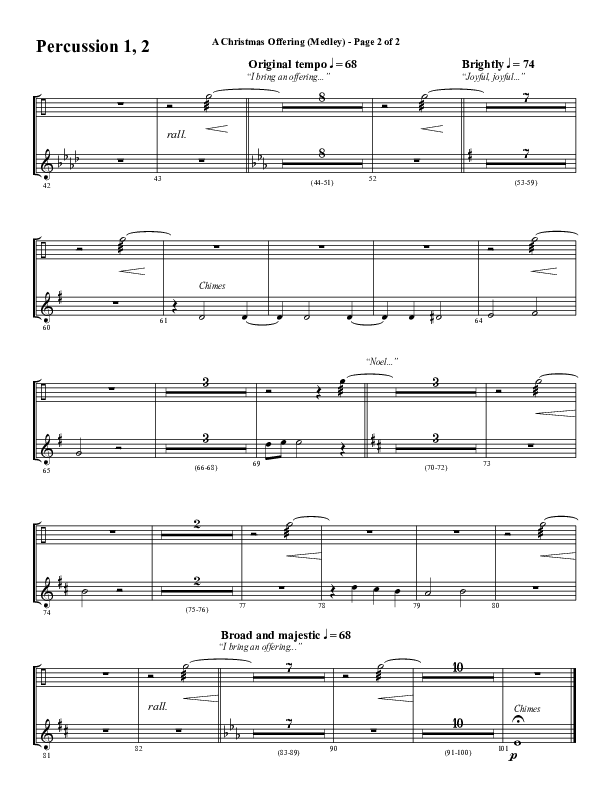 A Christmas Ofering (Medley) (Choral Anthem SATB) Percussion 1/2 (Word Music Choral / Arr. Marty Parks)
