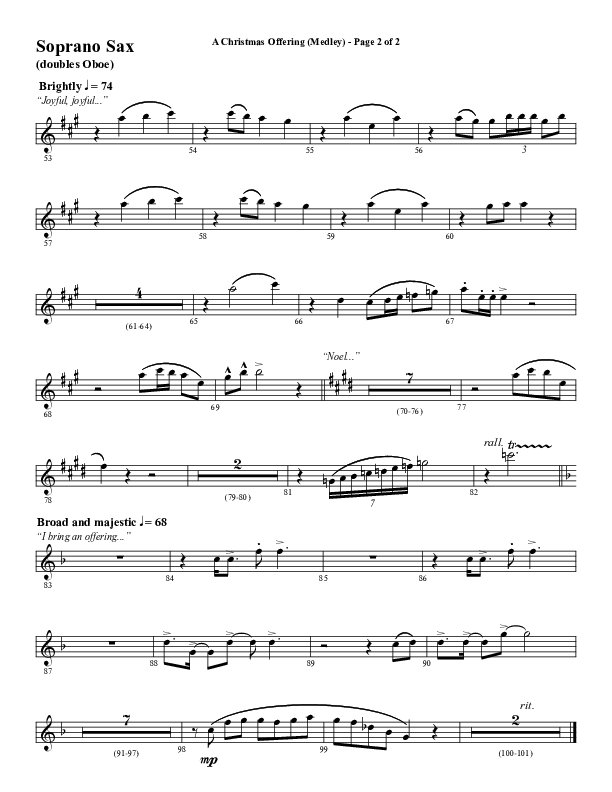 A Christmas Ofering (Medley) (Choral Anthem SATB) Soprano Sax (Word Music Choral / Arr. Marty Parks)