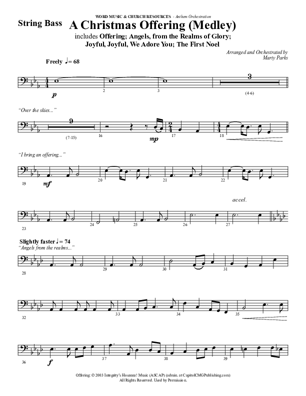 A Christmas Ofering (Medley) (Choral Anthem SATB) String Bass (Word Music Choral / Arr. Marty Parks)