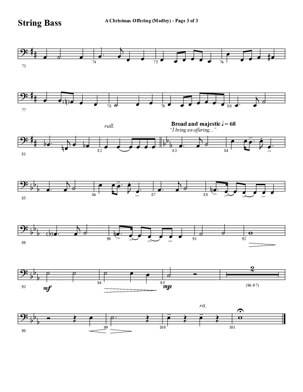 A Christmas Ofering (Medley) (Choral Anthem SATB) String Bass (Word Music Choral / Arr. Marty Parks)