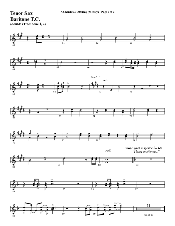 A Christmas Ofering (Medley) (Choral Anthem SATB) Tenor Sax/Baritone T.C. (Word Music Choral / Arr. Marty Parks)