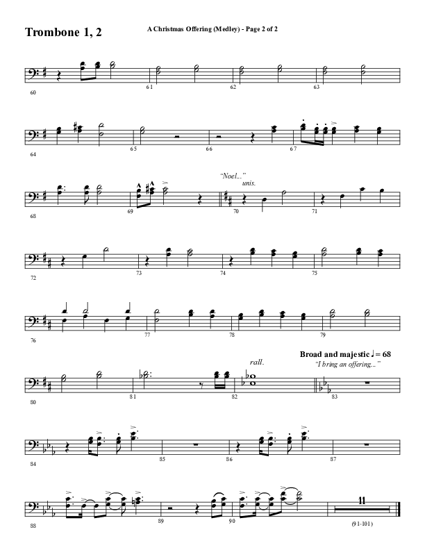 A Christmas Ofering (Medley) (Choral Anthem SATB) Trombone 1/2 (Word Music Choral / Arr. Marty Parks)