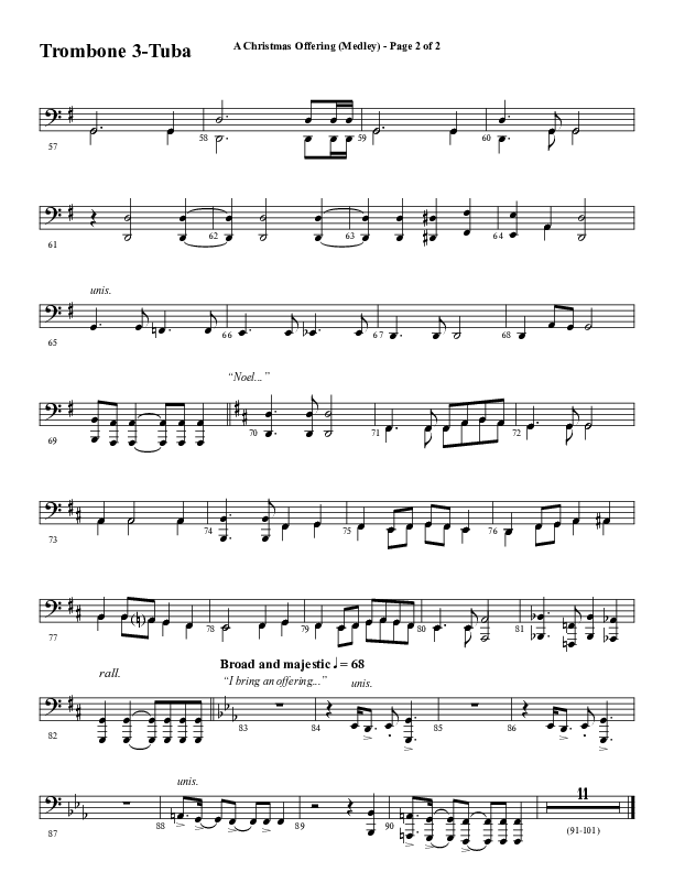 A Christmas Ofering (Medley) (Choral Anthem SATB) Trombone 3/Tuba (Word Music Choral / Arr. Marty Parks)