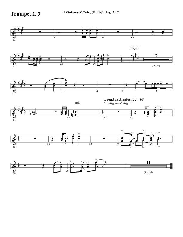 A Christmas Ofering (Medley) (Choral Anthem SATB) Trumpet 2/3 (Word Music Choral / Arr. Marty Parks)