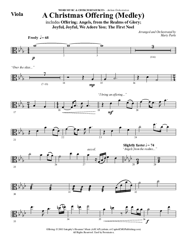 A Christmas Ofering (Medley) (Choral Anthem SATB) Viola (Word Music Choral / Arr. Marty Parks)