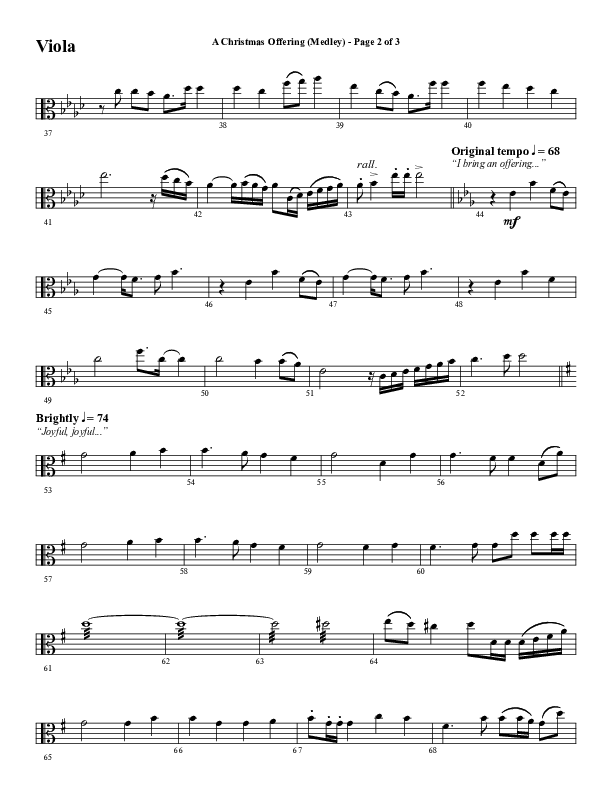 A Christmas Ofering (Medley) (Choral Anthem SATB) Viola (Word Music Choral / Arr. Marty Parks)