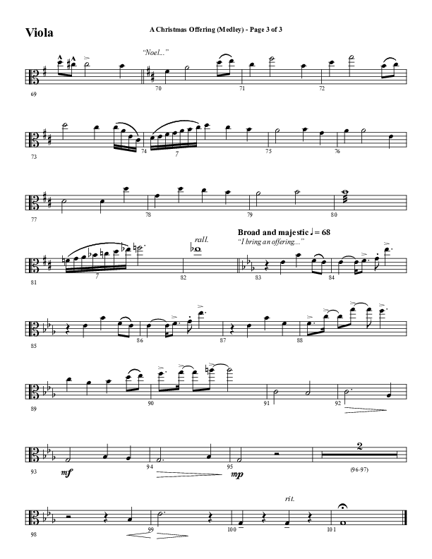 A Christmas Ofering (Medley) (Choral Anthem SATB) Viola (Word Music Choral / Arr. Marty Parks)