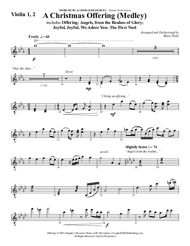 A Christmas Ofering (Medley) (Choral Anthem SATB) Violin 1/2 (Word Music Choral / Arr. Marty Parks)