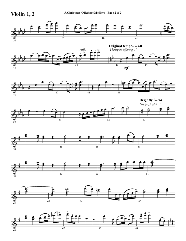 A Christmas Ofering (Medley) (Choral Anthem SATB) Violin 1/2 (Word Music Choral / Arr. Marty Parks)