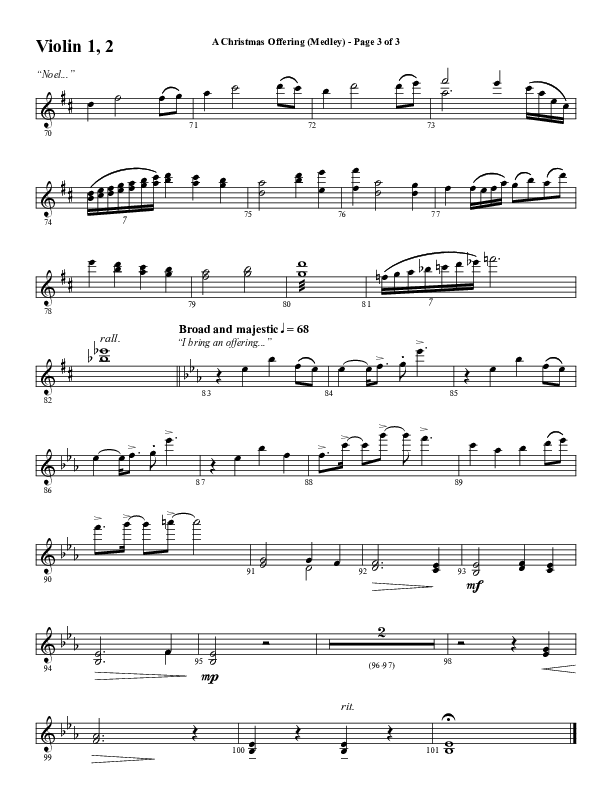 A Christmas Ofering (Medley) (Choral Anthem SATB) Violin 1/2 (Word Music Choral / Arr. Marty Parks)