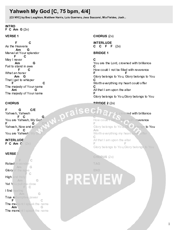 Yahweh My God Chord Chart (FOUNT)