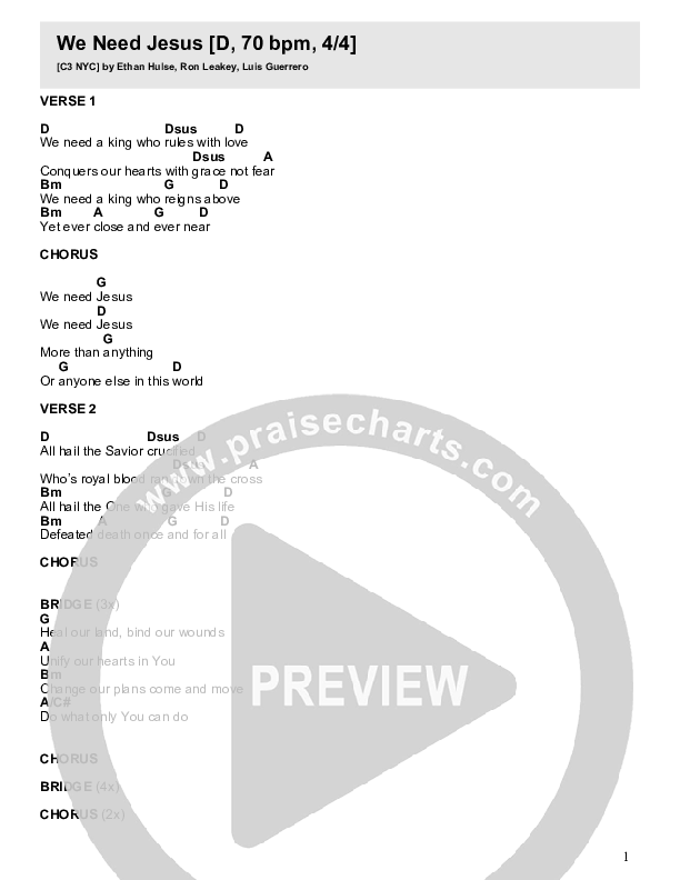 We Need Jesus Chord Chart (FOUNT)