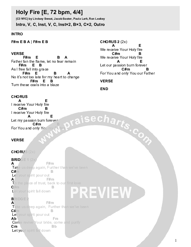 Holy Fire Chord Chart (FOUNT)