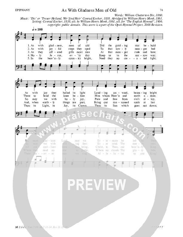 As With Gladness Men of Old Hymn Sheet (SATB) (Traditional Hymn)