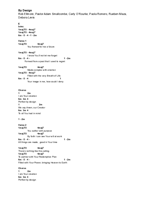 By Design  Chord Chart (Vive Worship)